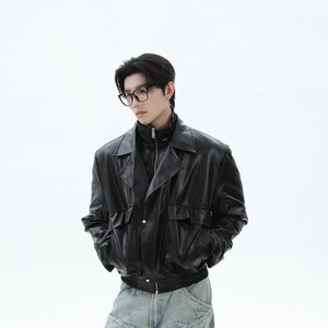 <b>Men</b> Autumn Three Button <b>White</b> Handsome Casual Leather Bomber <b>Jacket</b> O-neck Youth Coat Tops - Product Image 6