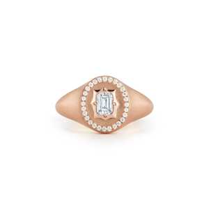 14K Gold Emerald Lab Grown Diamond Signet <b>Ring</b> Pave Accent Satin Matte Finish Shield Pinky <b>Ring</b> Bands Wholesale Everyday Wear - Product Image 3
