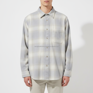 Camisa de Franela para Hombre, Gris a Rayas, Manga Larga, Transpirable, Personalizable, OEM, Venta al Por Mayor - Product Image 3