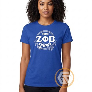 GREEK TREASURES เสื้อยืดคอกลมผ้าเจอร์ซีย์ปักลายตัวอักษรสำหรับผู้หญิง Zeta Phi Beta Sorority ระบายอากาศได้ดี ผลิตจากผ้าฝ้าย 100% - Product Image 1
