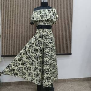 Women's Off Shoulder Ikat Print <b>Dress</b> Ruffled <b>High</b> <b>Waist</b> A Line Midi Bohemian Summer <b>Dress</b> - Product Image 2