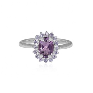 Bague ovale artisanale en argent sterling 925 avec améthyste, pierre précieuse naturelle, pierre de naissance, sertie à griffes, pour femme - Product Image 1