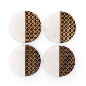 <b>Round</b> Marble Wood Coaster Set With Geometric Pattern Modern Table <b>Mat</b> Non Slip 300mm Diameter - Product Image 3