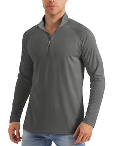 Chemise de golf pour homme, blanche, à col zippé, manches longues, couleur unie, décontractée, en polyester tricoté, séchage rapide - Product Image 2