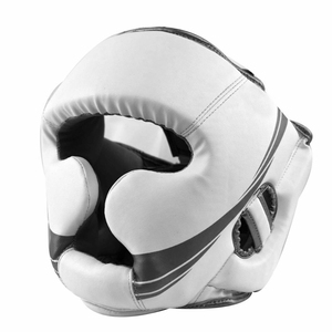 Casque de boxe en cuir, protection de sécurité pour adultes, unisexe, blanc, respirant, fermeture à boucle réglable - Product Image 1