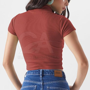 Camiseta Corta de Mujer con Media Cremallera, Ajuste Delgado, Estilo Urbano, Casual, con Cremallera Frontal, Camiseta de Verano Personalizable para Mujer - Product Image 3