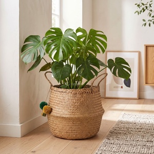 Panier à plantes vintage écologique en jonc de mer avec poignées, panier de rangement ovale tissé, décoration bohème pour la maison, Viettimecraft - Product Image 1