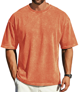 เสื้อยืดเบสิคทรงโอเวอร์ไซส์ ผ้าฟอกสี 280 กรัม คอเสื้อแบบดรอปโชว์เดอร์ เสื้อเบสิคผู้ชาย วินเทจ แขนสั้น สีพื้น เสื้อยูนิเซ็กส์ - Product Image 1