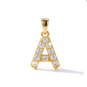 Pendentif lettre A en or jaune 18 carats avec diamant de laboratoire taille brillant rond certifié IGI, bijou unisexe de style classique, cadeau - Product Image 1
