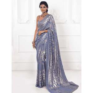 ชุดสำหรับงานต้อนรับ georgette มีเลื่อมสีเทาที่มีเสน่ห์ - Product Image 1