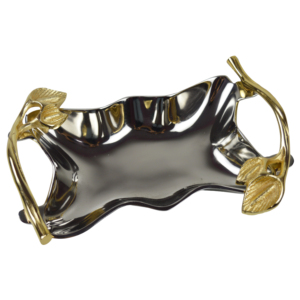 Plateau en aluminium fait main de qualité supérieure, nouveau style, nickelé avec poignée plaquée or, plateau de service pour hôtels et fêtes - Product Image 6