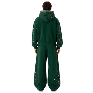 Chándal de algodón polar brillante de gran tamaño para hombre, estilo urbano, con pedrería, sudaderas con capucha personalizadas, ajuste holgado, venta al por mayor. - Product Image 5