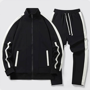 Conjunto Deportivo de Felpa 2 en 1 para Hombre, con Capucha, Color Marrón Estampado, Cierre de Cremallera, Bolsillos Laterales, Transpirable - Product Image 1