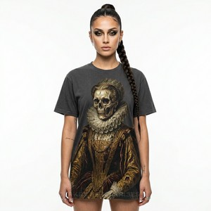 เสื้อยืดลายกราฟิกราชินีซอมบี้แบบกำหนดเองสำหรับผู้หญิง เสื้อยืดพิมพ์ลายสยองขวัญสไตล์โกธิค เสื้อยืดแขนสั้นผ้าฝ้ายสไตล์ดาร์กเอสเธติก ผู้จำหน่ายดรอปชิปปิ้ง - Product Image 2