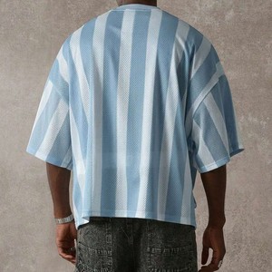 High Quality Cotton Eco-Friendly Mesh Fabric Men's Oversized Short Sleeve Blue <b>White</b> Pattern 180g Summer Blank Print Jersey <b>Tee</b> - Product Image 2