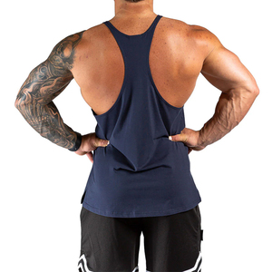 Nouveauté : Débardeur long en coton bleu marine pour homme, idéal pour la musculation et l'entraînement en salle de sport - Product Image 2