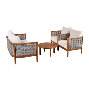 Ensemble de salon de jardin moderne en teck et corde avec coussins et table basse - Product Image 6