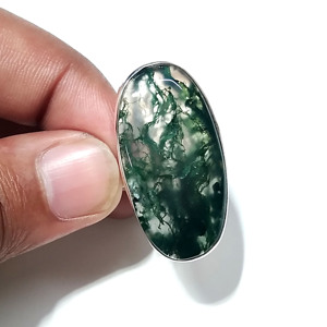Natural Moss Agate Gemstone Ring <b>Solid</b> 925 Sterling <b>Silver</b> Ring Adjustable Oval Statement Ring for Women - Product Image 4