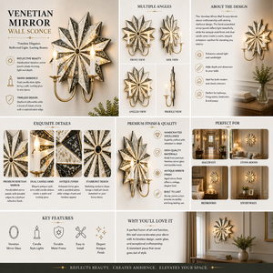 Geometric <b>Star</b> Wall Sconce with Antique <b>Mirrored</b> Glass and Gold Finish for Decorative Lighting - Product Image 5