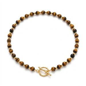 Wholesale AA Grade 6mm Natural Tiger Eye Beaded Choker 14K Gold Toggle Clasp Real Gemstone Healing Crystal <b>Necklace</b> for Women - Product Image 6