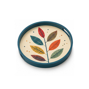 Plateau de service Concept Home, motif de feuilles colorées, fond crème, poignée décorative, usage résidentiel, écologique, incassable - Product Image 5
