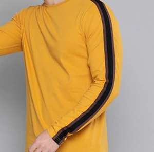 Chemise décontractée homme moutarde à manches courtes, double boutonnage, couleur unie, col tricoté, manches longues, pour l'été, 100 % coton - Product Image 5