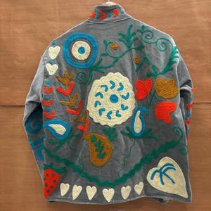 Vintage Embroidered Velvet <b>Jacket</b> <b>Women</b> Boho Floral <b>Zip</b> <b>Up</b> Coat Ethnic Folk Art Outerwear Mandarin Collar Full Sleeve - Product Image 6