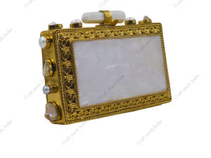 Pochette de soirée de luxe en nacre, faite à la main, avec cadre en laiton, poignée en pierre de designer, sac à main de fête haut de gamme pour femme - Product Image 4