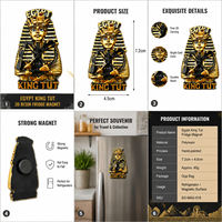 Aimant de réfrigérateur en résine créative personnalisé en usine, forme de pharaon égyptien doré, design Art Déco, durable pour souvenirs touristiques