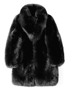 Turn Down Collar <b>Plus</b> <b>Size</b> Bomber Clothing Solid Color Trench Full Fur Full Pelt Dyed Fox Fur Coat for Men - Product Image 2