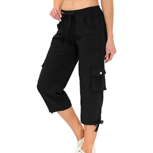 Pantalones Capri Cargo para Mujer, Ecológicos, Lavados, Estilo Urbano, Sólidos, Ligeros, de Secado Rápido, Casuales para Exteriores, con Bolsillos - Product Image 3