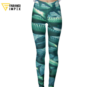 Nouvel Arrivage Personnalisé – Legging Femme Bleu Imprimé Écailles de Poisson Taille Haute Longueur Intégrale, Extensible, Tricoté, Style Sportif, Toutes Saisons 2026 - Product Image 4
