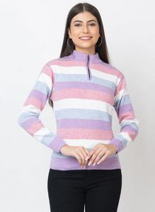 Pull zippé à manches longues en acrylique épais et élégant pour femme, idéal pour les occasions décontractées, exportateur indien à prix de gros - Product Image 2
