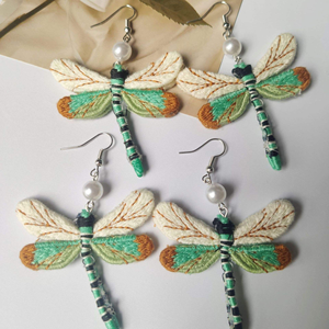 Boucles d'oreilles pendantes créatives en forme de libellule, style bohème rétro, broderie unique - Product Image 4