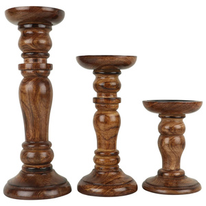 Soporte de vela de pilar de madera más vendido de proveedor de diseño personalizado Juego de 3 soportes de vela de madera de mango para decoración del hogar - Product Image 4