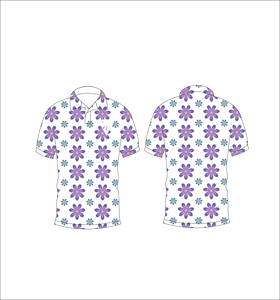 เสื้อโปโลผู้ชายสีขาวลายดอกเดซี่สีม่วงแขนสั้นเสื้อยืดกอล์ฟฤดูร้อนแบบลำลอง - Product Image 6