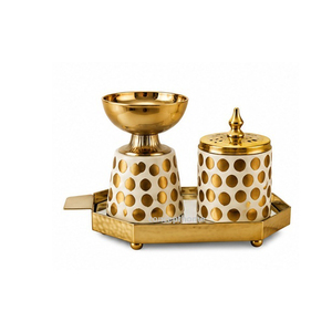 Concept Home Arabic Bronze Incense <b>Burner</b> Set with Lid Tongs Aromatic All-Season Use Long-lasting CMC-IB384 - Product Image 3