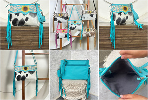 Bolsos de Cuero Vacuno Repujado a Mano de Lujo con Flecos, Diseño de Girasol, Gran Capacidad, Bolso Bandolera para Mujer - Product Image 2