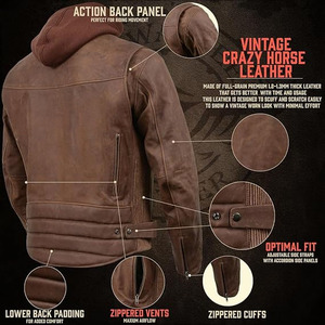 Veste de moto en cuir premium pour homme SAMROZ SPORTS avec doublure amovible et capuche ventilée - Product Image 2