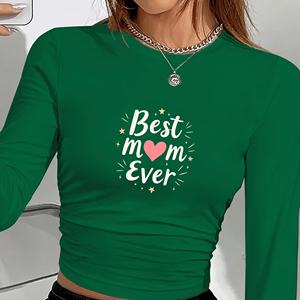 T-shirt à manches longues pour femme Best Mom Ever, imprimé Y2K, col rond, coupe classique, tricoté en spandex et polyester, toutes saisons - Product Image 1