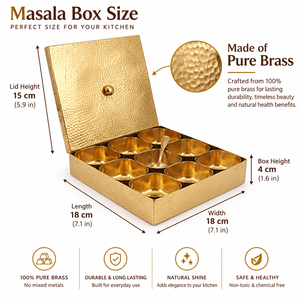 Square Hammered Brass Spice Box Masala Dabba 9 Compartments With Spoon Luxury Kitchen Spice <b>Container</b> Wholesale Manufacturer - Product Image 5