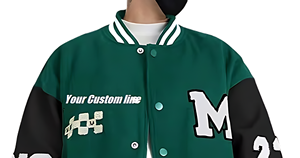 Veste universitaire classique OEM personnalisée en toile, style bomber, corps en laine, poignets côtelés, fermeture à boutons-pression, broderie, col contrastant - Product Image 2