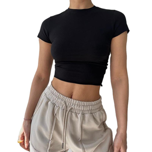 Tops cortos sexys de moda para mujer, camisetas sin mangas con hombros caídos. - Product Image 1