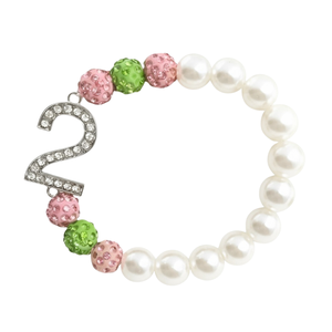 AKA White Pearl Line Number Bracelet Pink Green Sparkle <b>Beads</b> <b>Crystal</b> Number Charm Elegant Women Wrist Jewelry Fashion Gift - Product Image 1