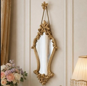 Antique Gold Hanging <b>Mirror</b> – Baroque Ornate <b>Frame</b> Wall <b>Mirror</b> with Chain for Luxury Interior Decor - Product Image 1