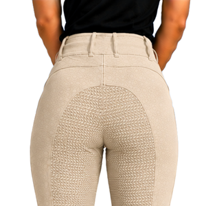 Leggings d'équitation pour femmes, couleur beige, taille haute, extensibles, pantalons d'équitation texturés avec détail de poche avant - Product Image 4