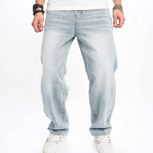 Jeans en denim délavé pour homme, coupe droite, coupe ample, taille mi-haute, en coton, décontractés, pour le printemps. - Product Image 3