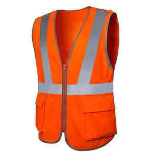 Gilet de sécurité réfléchissant haute visibilité pour hommes, sans manches, en maille, avec sangle logo et bande colorée, léger, pour la route et la construction - Product Image 1