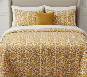 Couvre-lit Kantha en coton imprimé à la main, fabrication indienne, réversible, motif floral, écologique, style moderne, 60x90 pouces - Product Image 5