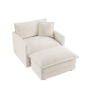 Sillón Moderno Tapizado en Chenilla Blanca con Reposapiés, Silla de Salón para Lectura, para Dormitorio - Product Image 5